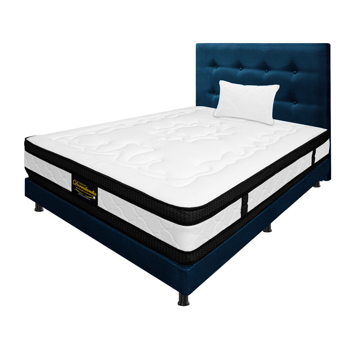 Combo Colchón Casata Blanco y Azul Sencillo 100 X 190 Cm Firmeza Medio Firme Doble Faz Con Cabecero y Base Cama - COLCHONES | Bylmo