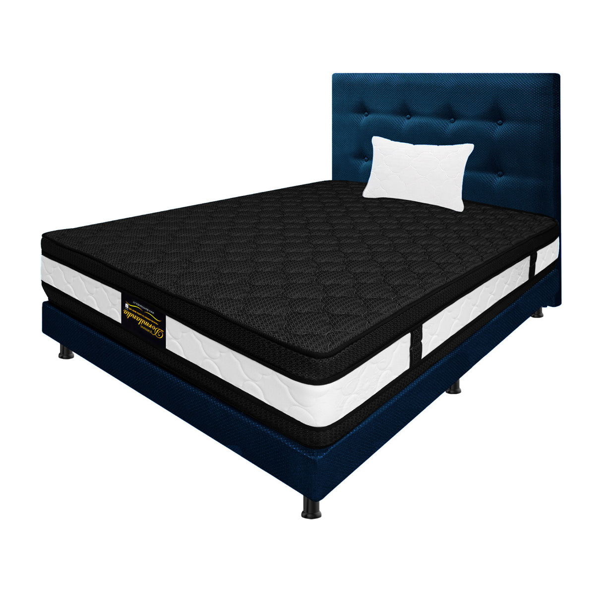 Combo Colchón Casata Blanco y Azul Sencillo 100 X 190 Cm Firmeza Medio Firme Doble Faz Con Cabecero y Base Cama - COLCHONES | Bylmo
