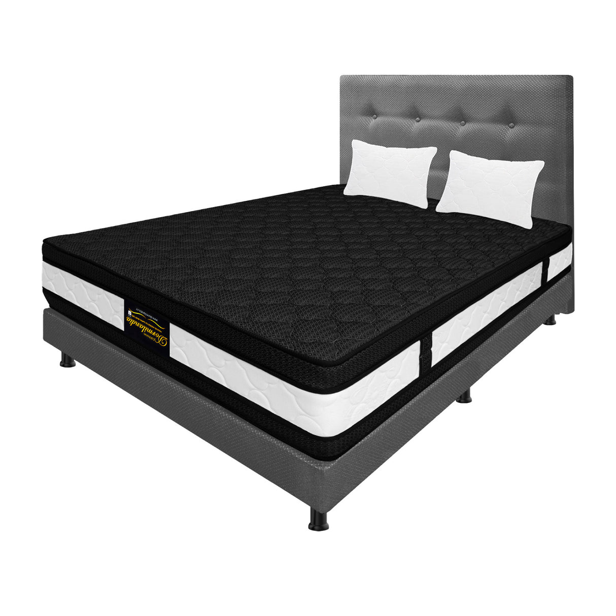 Combo Colchón Casata Blanco y Gris Doble 140 X 190 Cm Firmeza Medio Firme Doble Faz Con Cabecero y Base Cama - COLCHONES | Bylmo