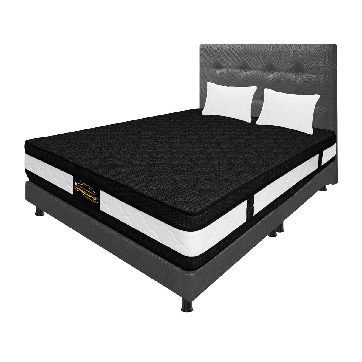 Combo Colchón Casata Blanco y Gris Queen 160 X 190 Cm Firmeza Medio Firme Doble Faz Con Cabecero y Base Cama - COLCHONES | Bylmo
