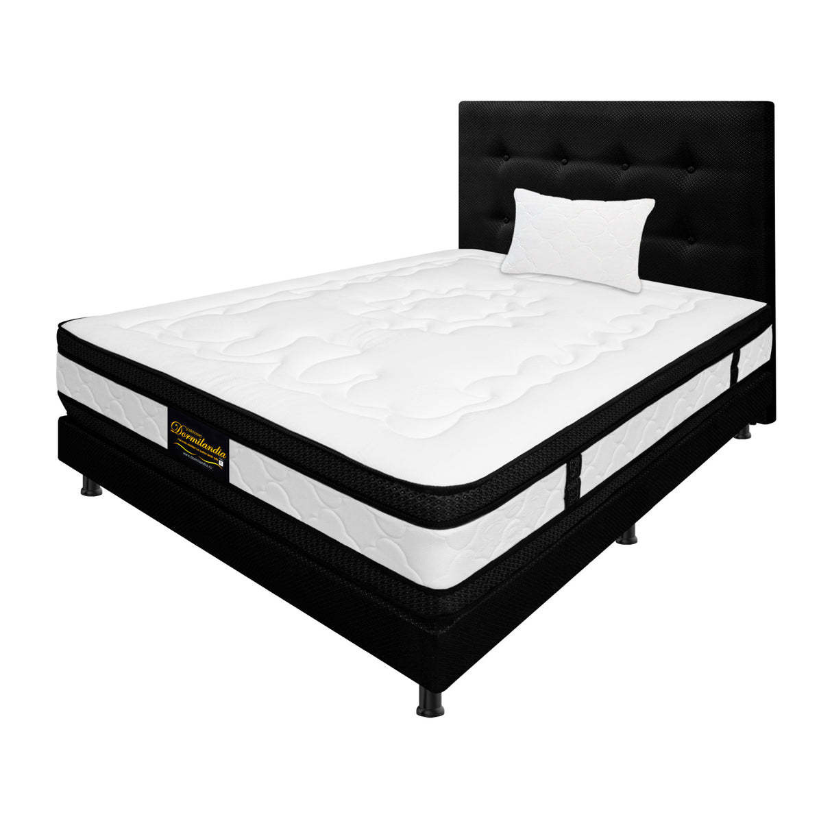 Combo Colchón Blanco y Negro Sencillo 100 X 190 Cm Firmeza Medio Suave Doble Faz Con Cabecero y Base Cama - COLCHONES | Bylmo