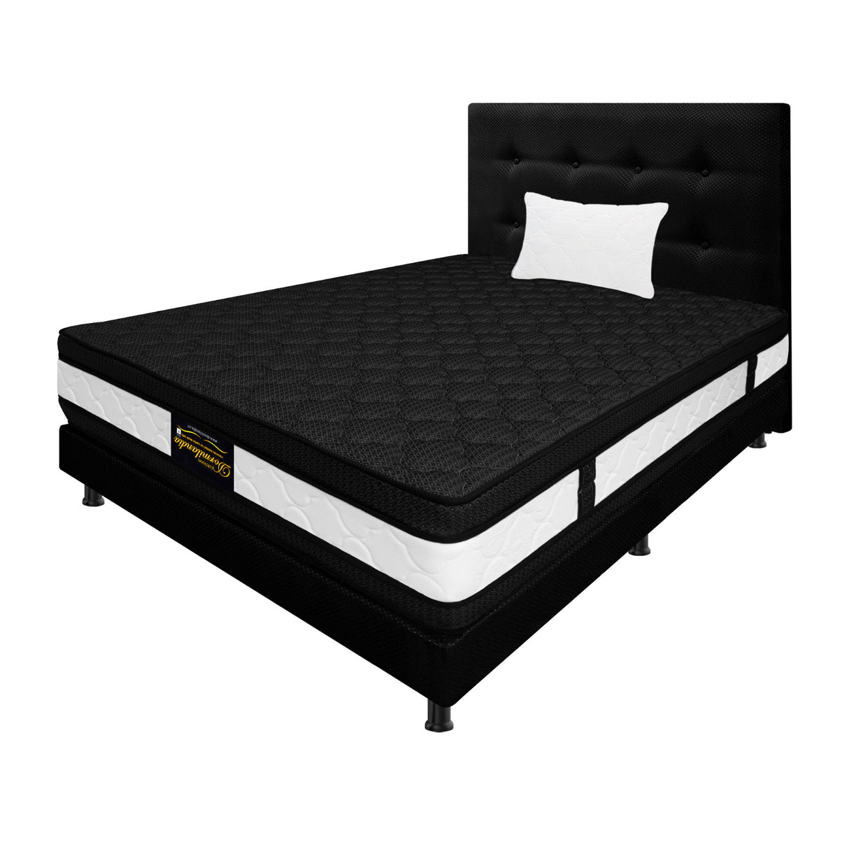 Combo Colchón Blanco y Negro Sencillo 100 X 190 Cm Firmeza Medio Suave Doble Faz Con Cabecero y Base Cama - COLCHONES | Bylmo