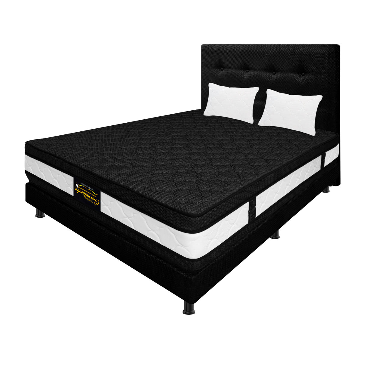 Combo Colchón Blanco y Negro Doble 140 X 190 Cm Firmeza Medio Suave Doble Faz Con Cabecero y Base Cama - COLCHONES | Bylmo