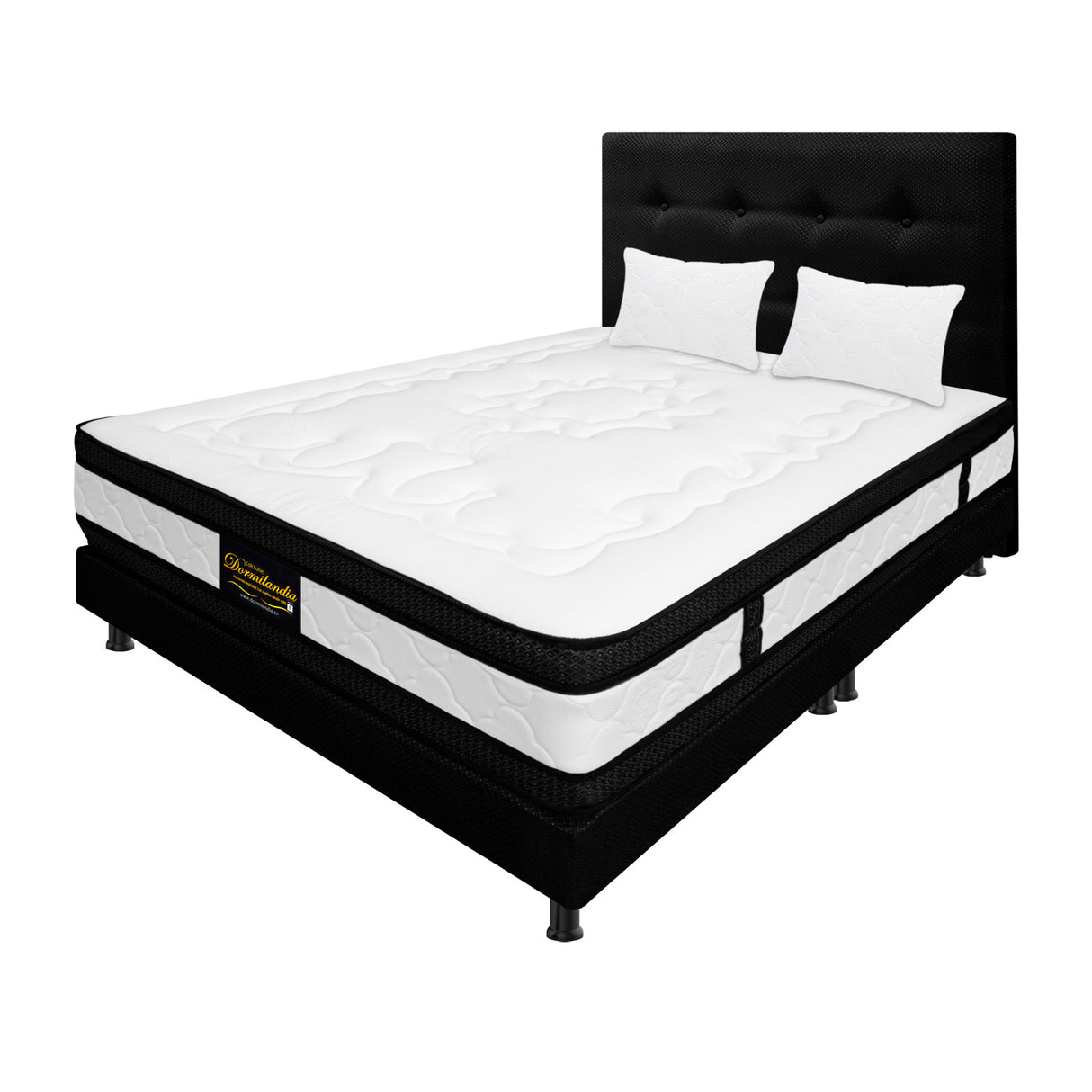 Combo Colchón Blanco y Negro Queen 160 X 190 Cm Firmeza Medio Suave Doble Faz Con Cabecero y Base Cama - COLCHONES | Bylmo