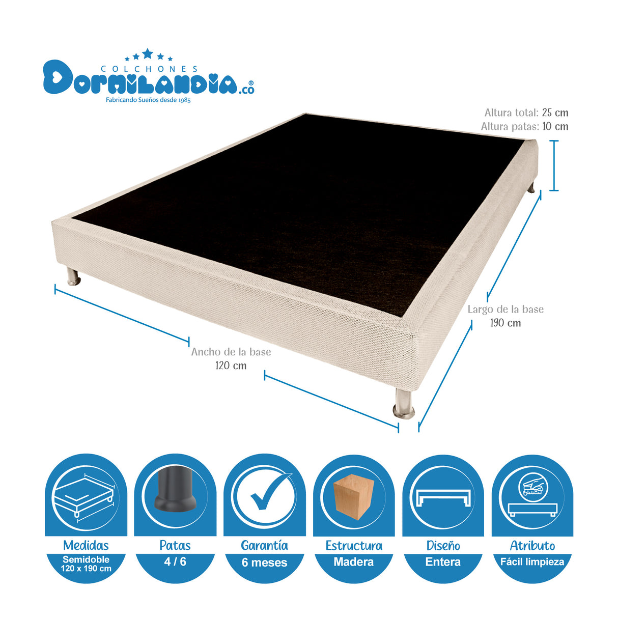 Combo Colchón Infinity Blanco y Arena Semidoble 120 X 190 Cm Firmeza Medio Firme Doble Faz Con Cabecero y Base Cama - COLCHONES | Bylmo