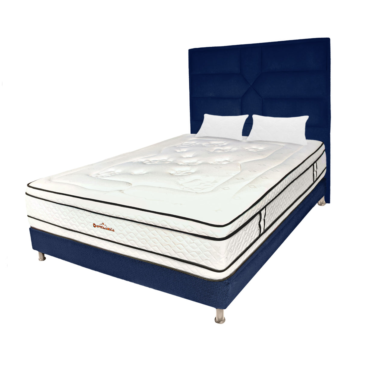 Combo Colchón Infinity Blanco y Azul King 200 X 200 Cm Firmeza Medio Firme Doble Faz Con Cabecero y Base Cama - COLCHONES | Bylmo