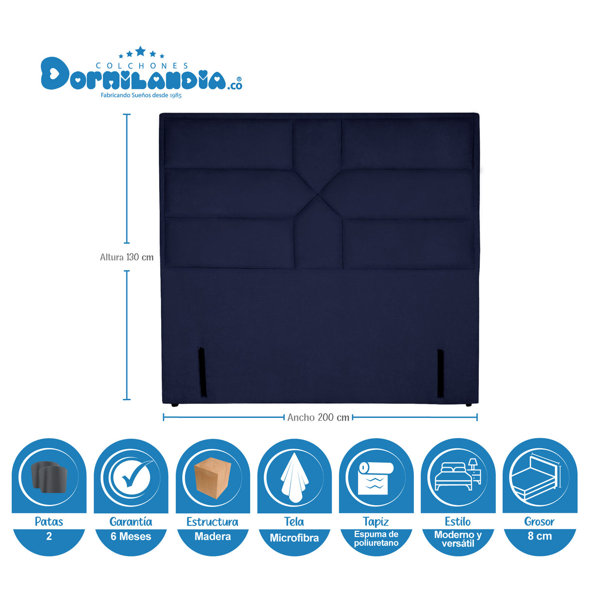 Combo Colchón Infinity Blanco y Azul King 200 X 200 Cm Firmeza Medio Firme Doble Faz Con Cabecero y Base Cama - COLCHONES | Bylmo