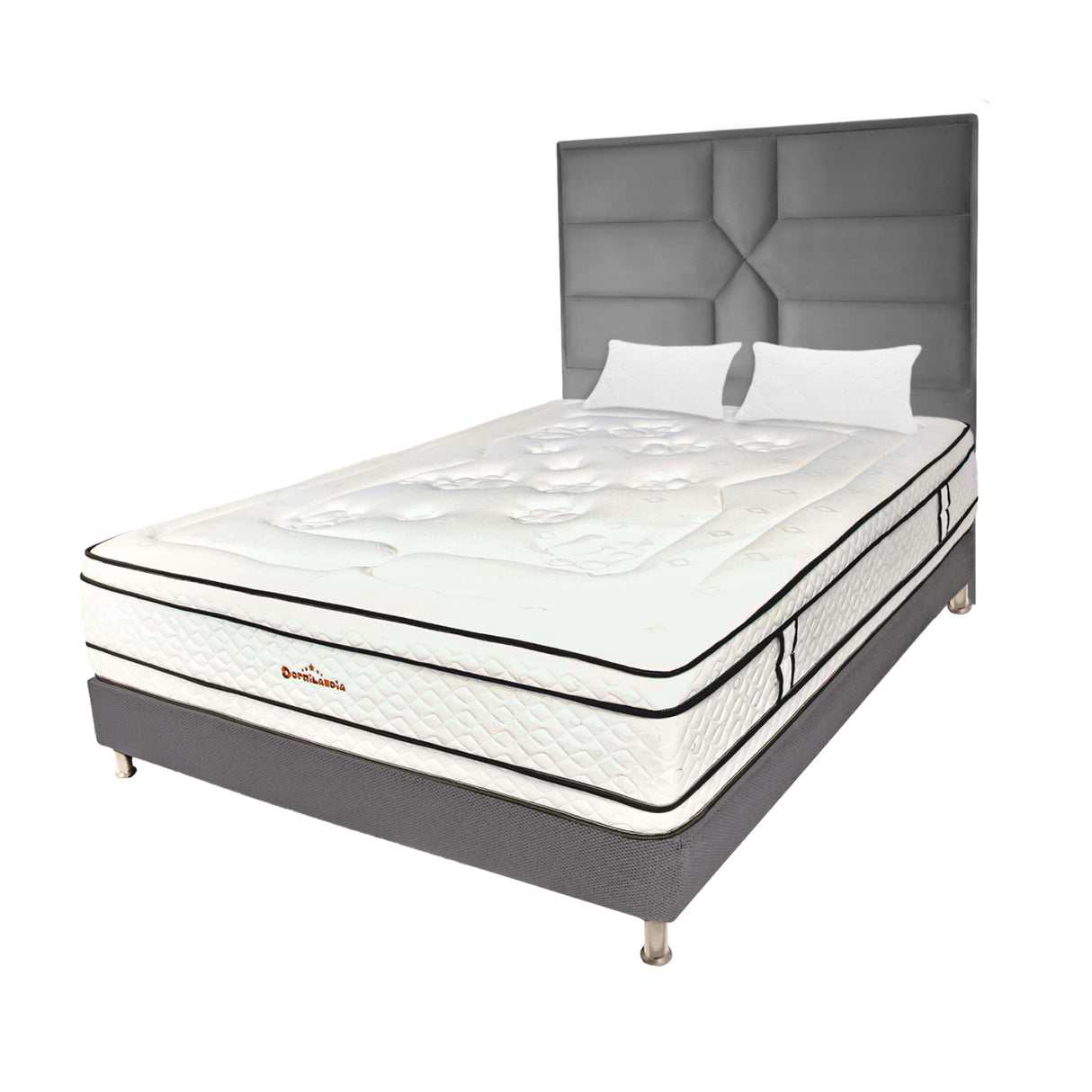 Combo Colchón Infinity Blanco y Gris King 200 X 200 Cm Firmeza Medio Firme Doble Faz Con Cabecero y Base Cama - COLCHONES | Bylmo