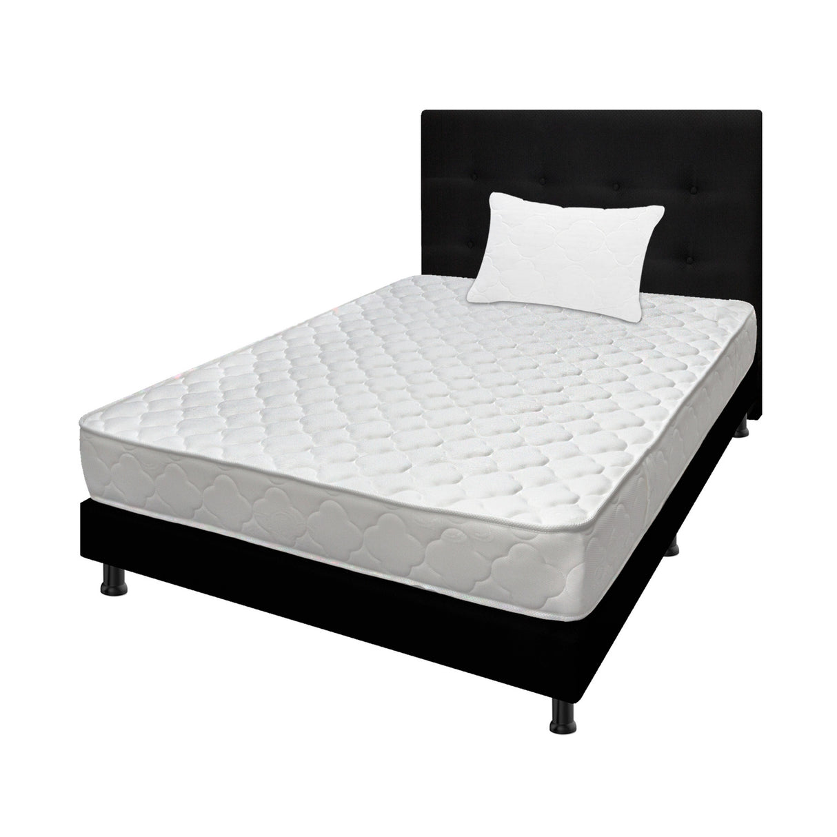 Combo Colchón Macizo Blanco y Negro Sencillo 100 X 190 Cm Firmeza Firme Doble Faz Con Cabecero y Base Cama - COLCHONES | Bylmo