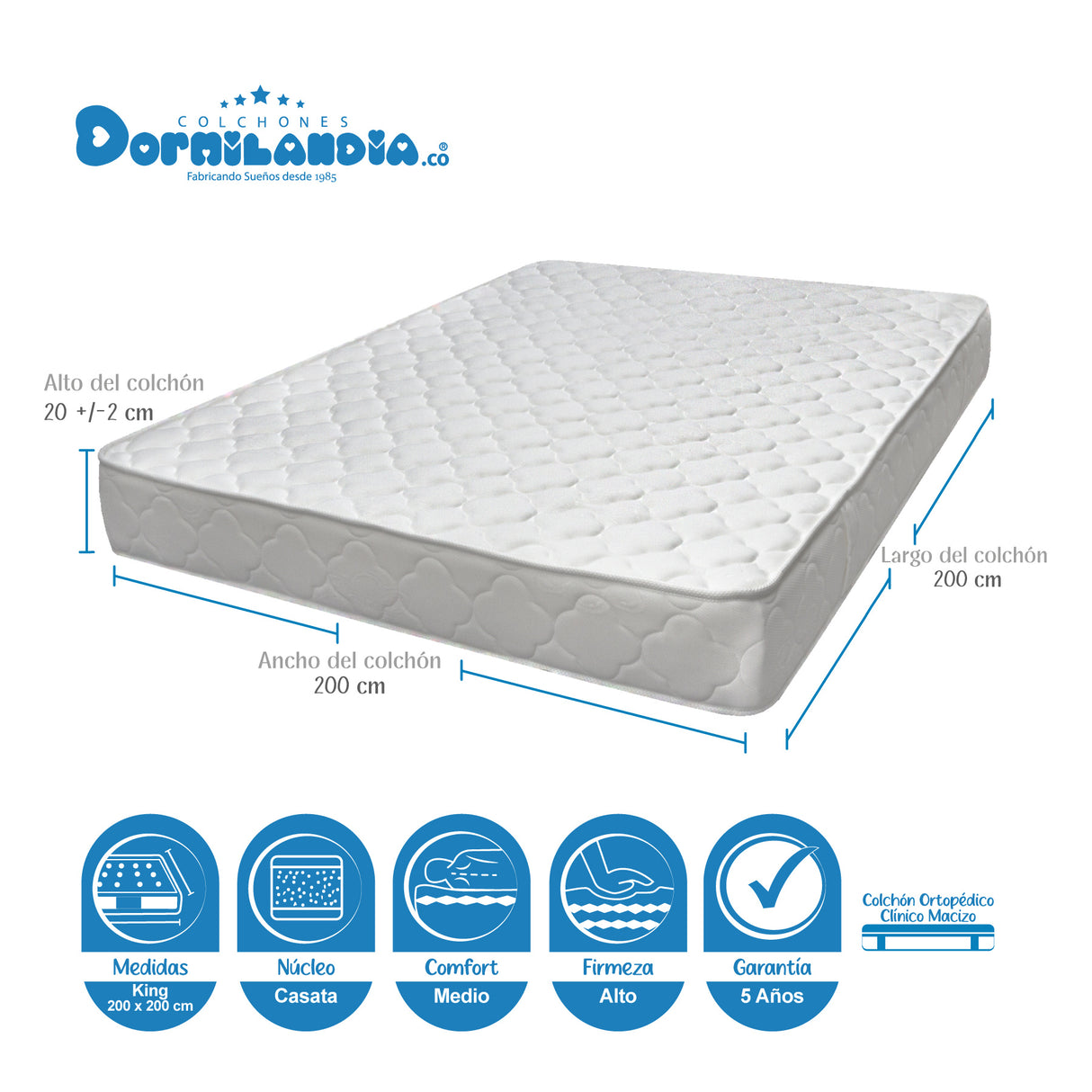 Combo Colchón Macizo Blanco y Negro King 200 X 200 Cm Firmeza Firme Doble Faz Con Cabecero y Base Cama - COLCHONES | Bylmo