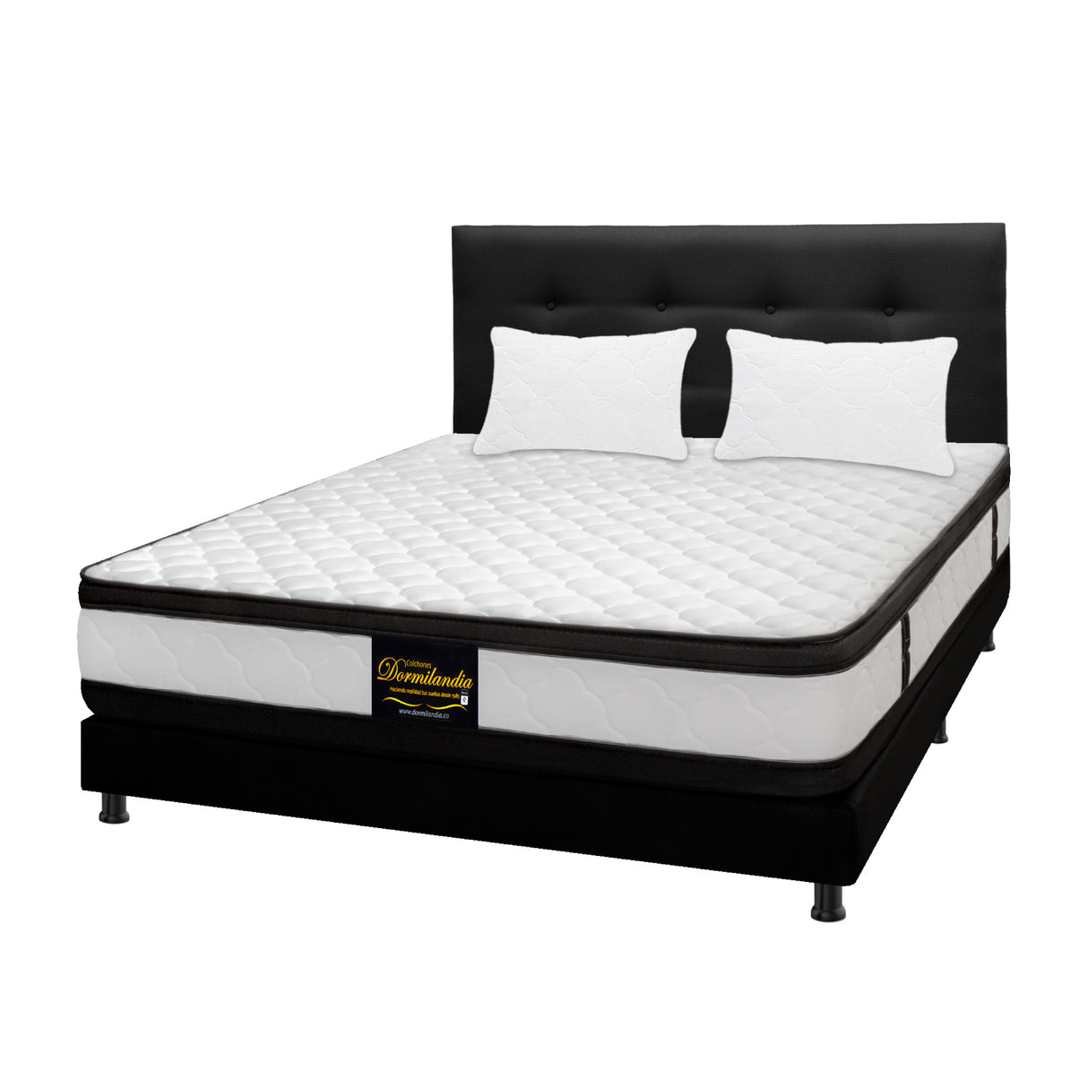 Combo Colchón Malta Blanco y Negro Semidoble 120 X 190 Cm Firmeza Firme Doble Faz Con Cabecero y Base Cama - COLCHONES | Bylmo