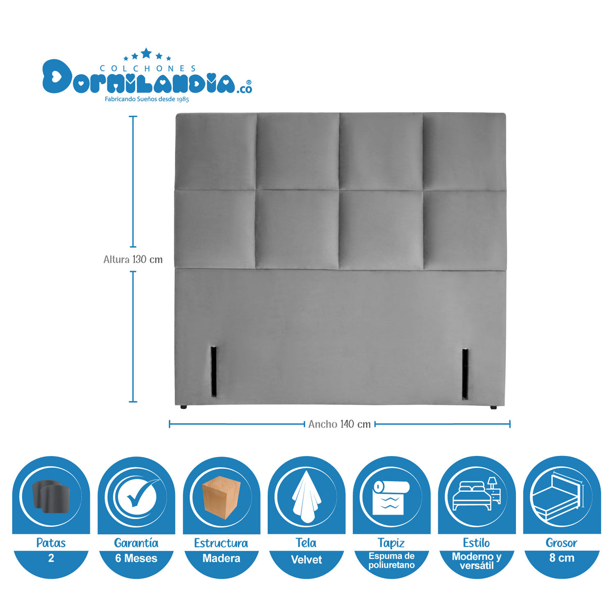 Combo Colchón Maxiflex Gris Doble 140 X 190 Cm Firmeza Suave Con Cabecero y Base Cama - COLCHONES | Bylmo