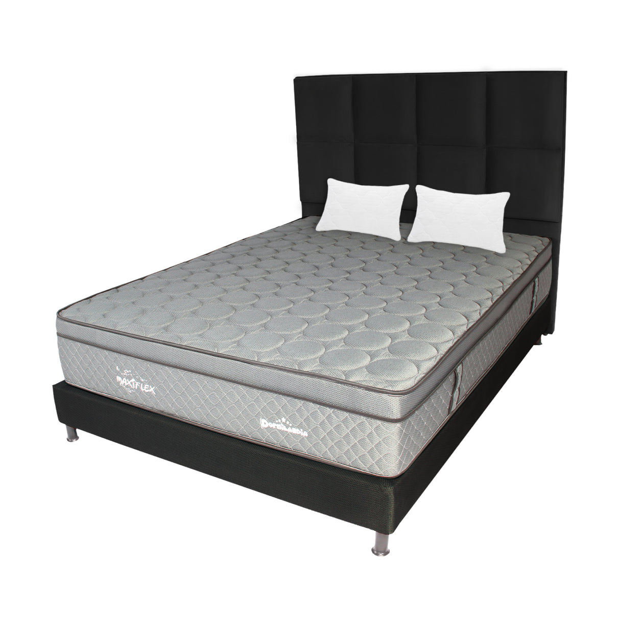 Combo Colchón Maxiflex Gris y Negro Queen 160 X 190 Cm Firmeza Suave Con Cabecero y Base Cama - COLCHONES | Bylmo