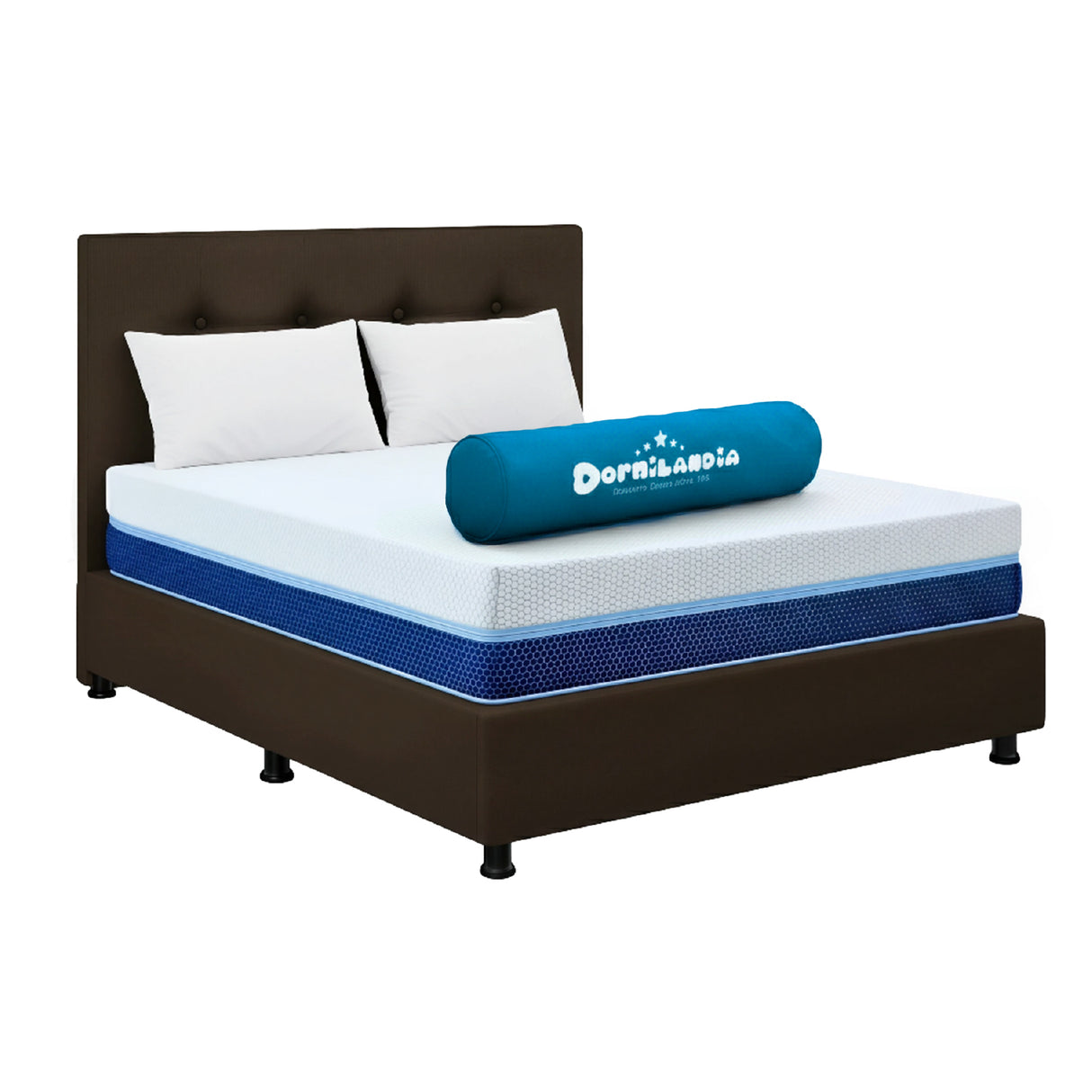 Combo Colchón Multisleep Blanco y Cafe Semidoble 120 X 190 Cm Firmeza Medio Doble Faz Con Cabecero y Base Cama - COLCHONES | Bylmo