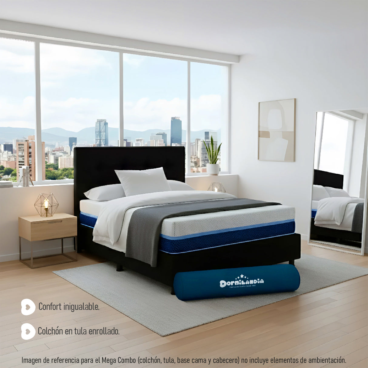 Combo Colchón Multisleep Blanco y Negro Sencillo 100 X 190 Cm Firmeza Medio Doble Faz Con Cabecero y Base Cama - COLCHONES | Bylmo