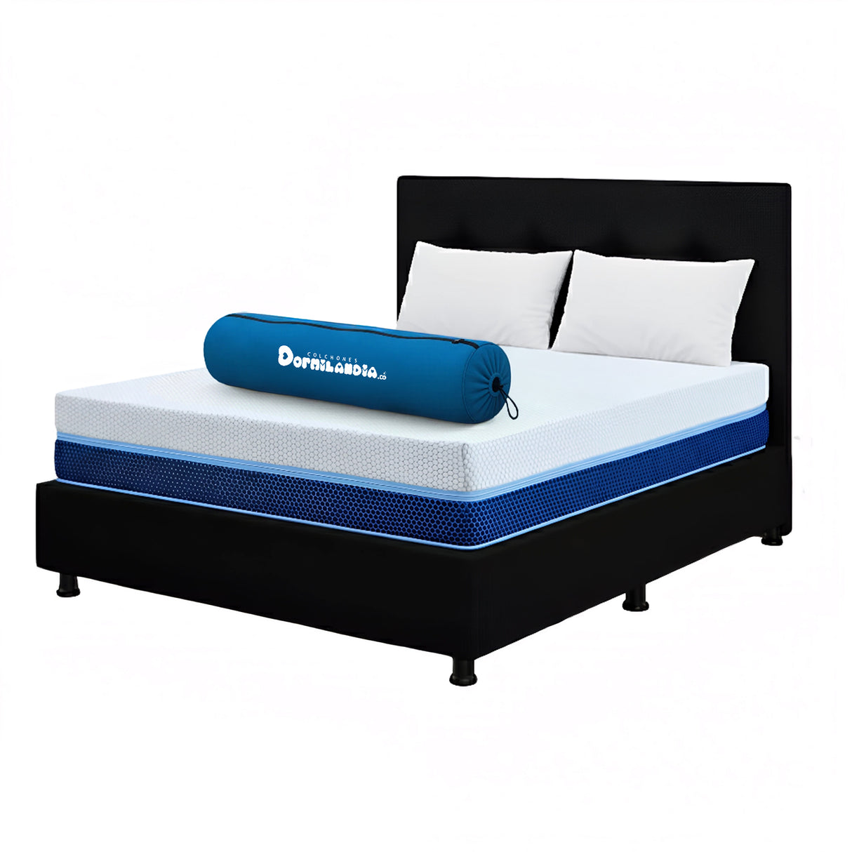 Combo Colchón Enrollado Multisleep Blanco y Negro Semidoble 120 X 190 Cm Firmeza Medio Doble Faz Con Cabecero y Base Cama