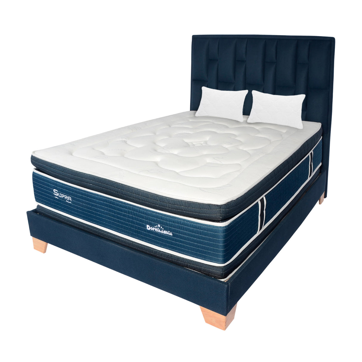 Combo Colchón Supra Azul Queen 160 X 190 Cm Firmeza Medio Doble Faz Con Cabecero y Base Cama - COLCHONES | Bylmo