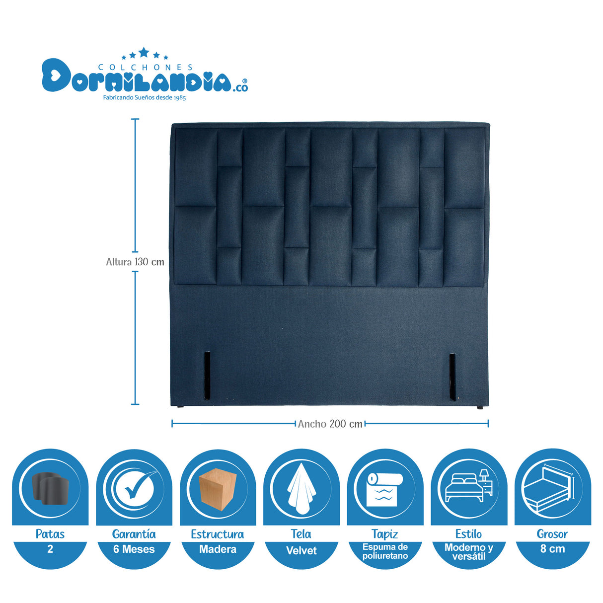 Combo Colchón Supra Azul King 200 X 200 Cm Firmeza Medio Doble Faz Con Cabecero y Base Cama - COLCHONES | Bylmo