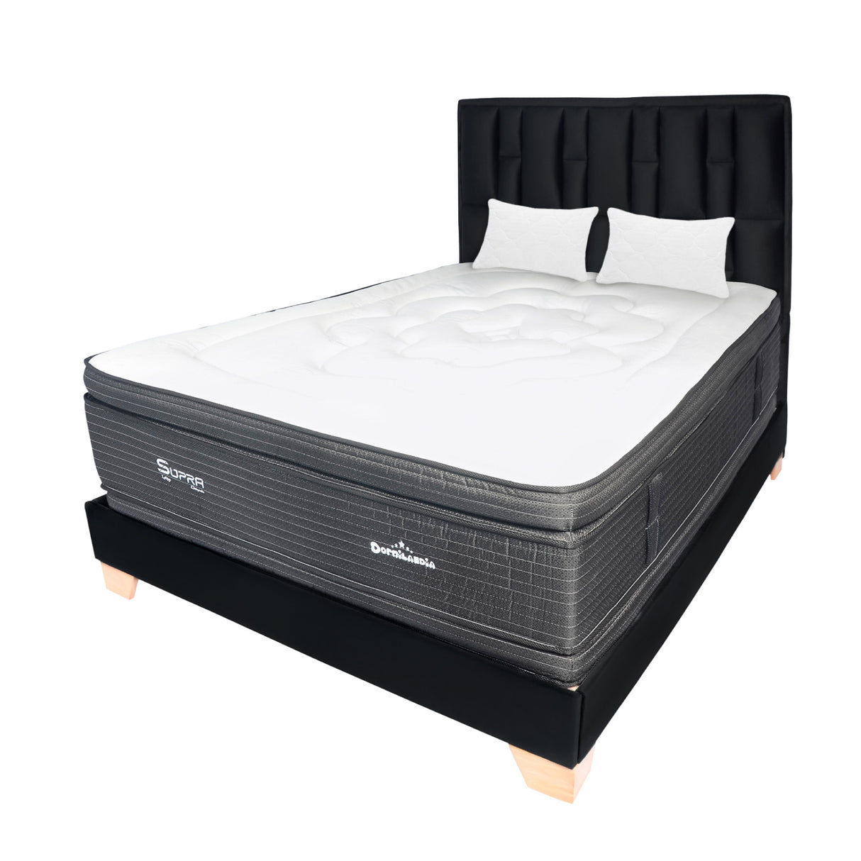 Combo Colchón Supra Negro King 200 X 200 Cm Firmeza Medio Doble Faz Con Cabecero y Base Cama - COLCHONES | Bylmo