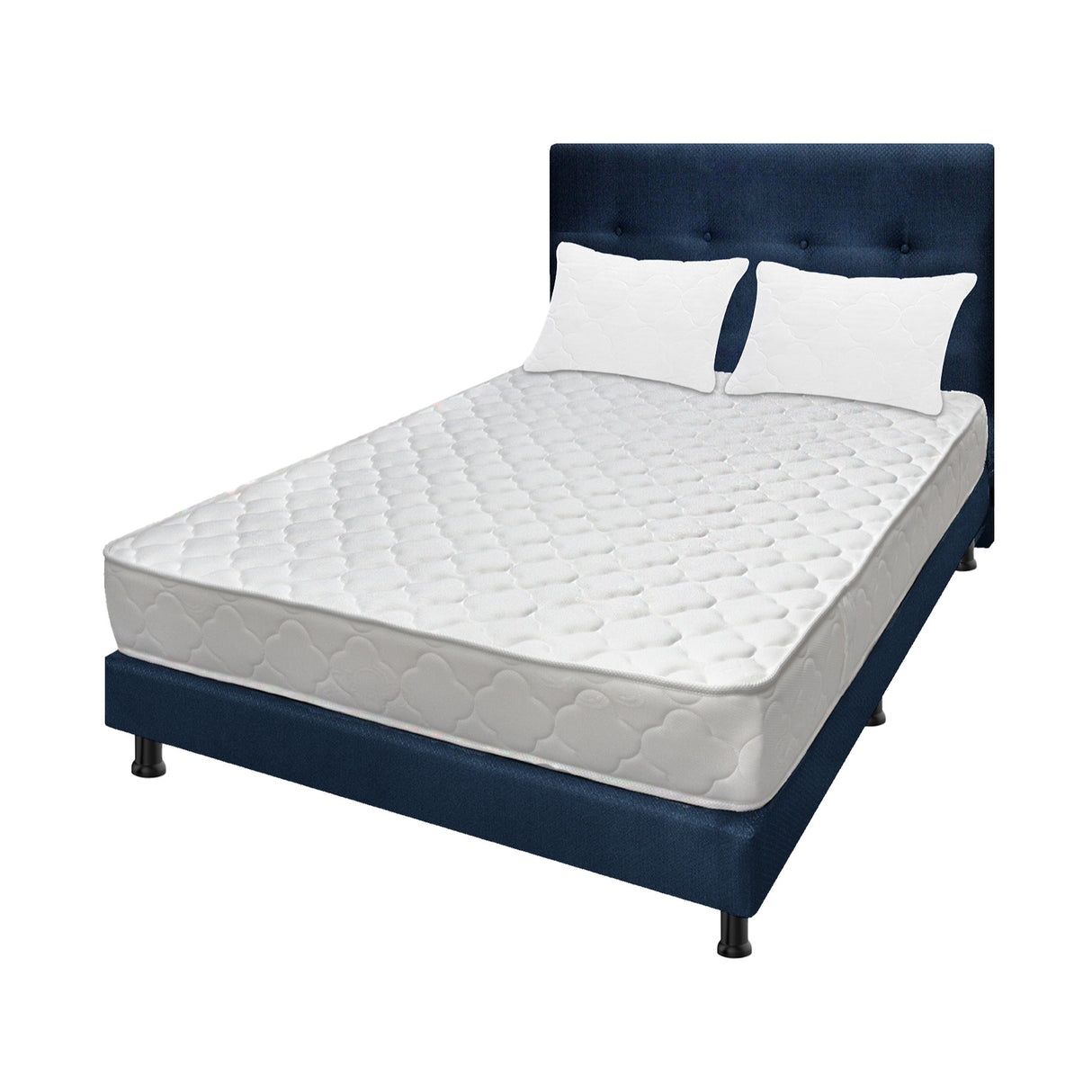 Combo Colchón Ultraflex Blanco y Azul Doble 140 X 190 Cm Firmeza Firme Doble Faz Con Cabecero y Base Cama - COLCHONES | Bylmo