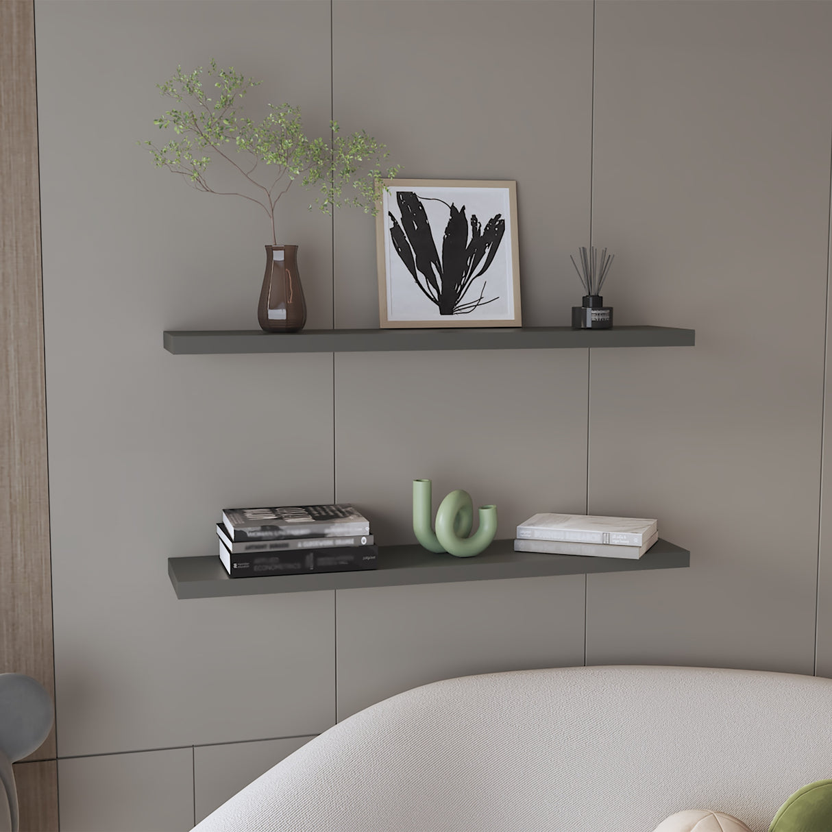 Set de 2 Repisas Plomo 120x3.8cm Rectangular Minimalista - REPISAS | Bylmo