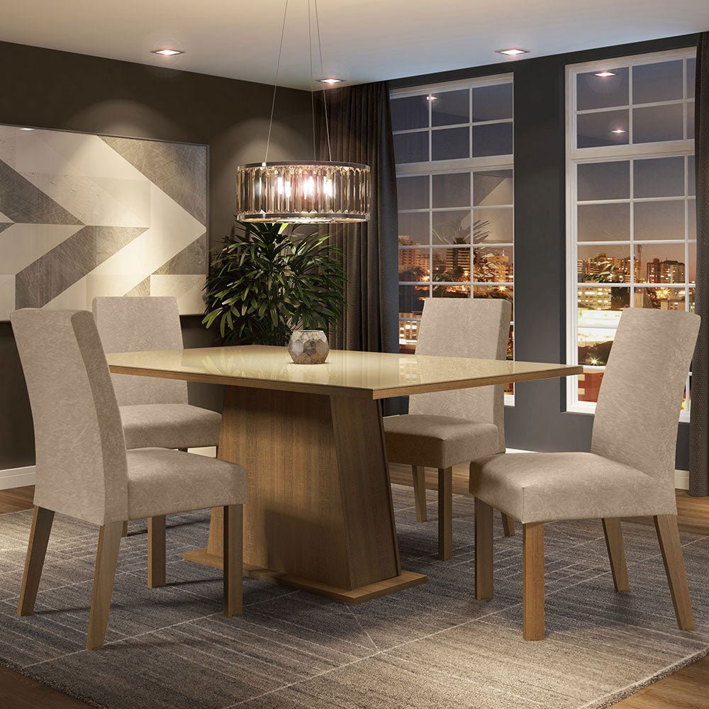 Combo Comedor y Sillas Sabrina Marron y Crema 160x79cm Cuadrado de Cuatro Puestos con Cuatro Sillas - COMEDORES | Bylmo