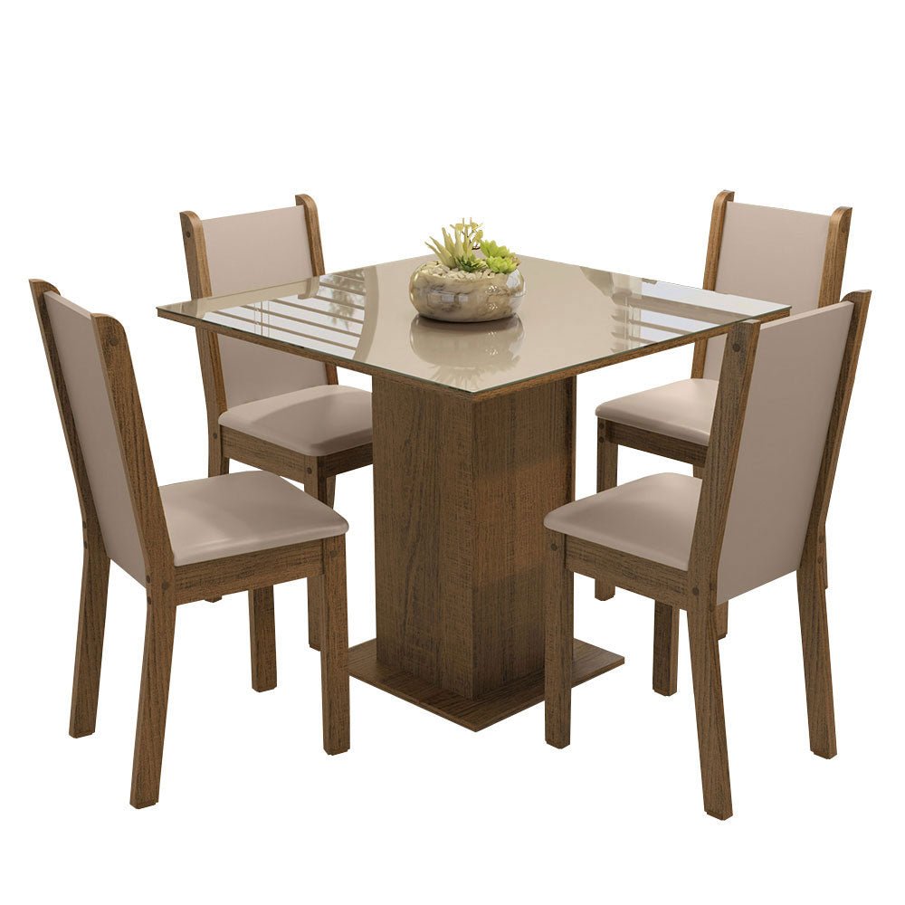 Combo Comedor y Sillas Tifani Marron con Crema y Beige 90x78cm Cuadrado de Cuatro Puestos con Cuatro Sillas - COMEDORES | Bylmo