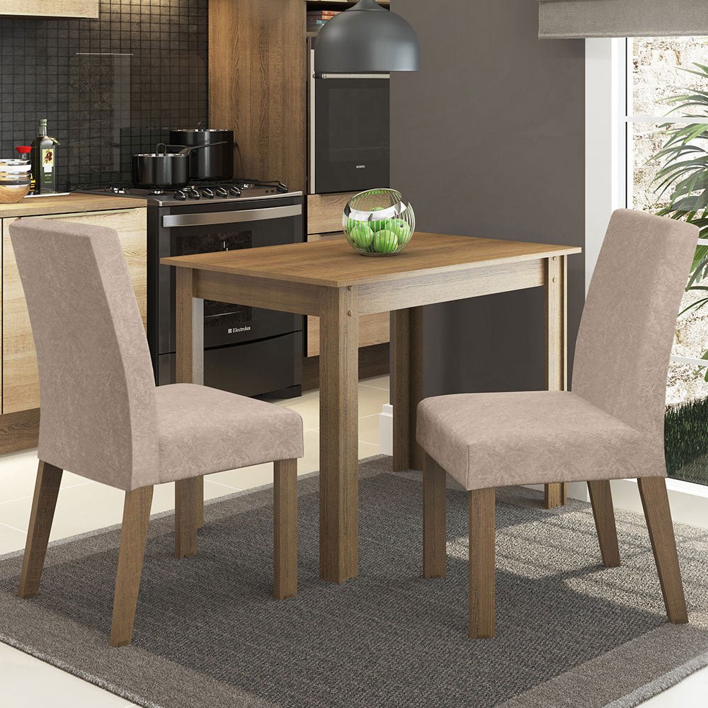 Combo Comedor y Sillas Vic Marron 104x76cm Cuadrado de Dos Puestos con Dos Sillas - COMEDORES | Bylmo