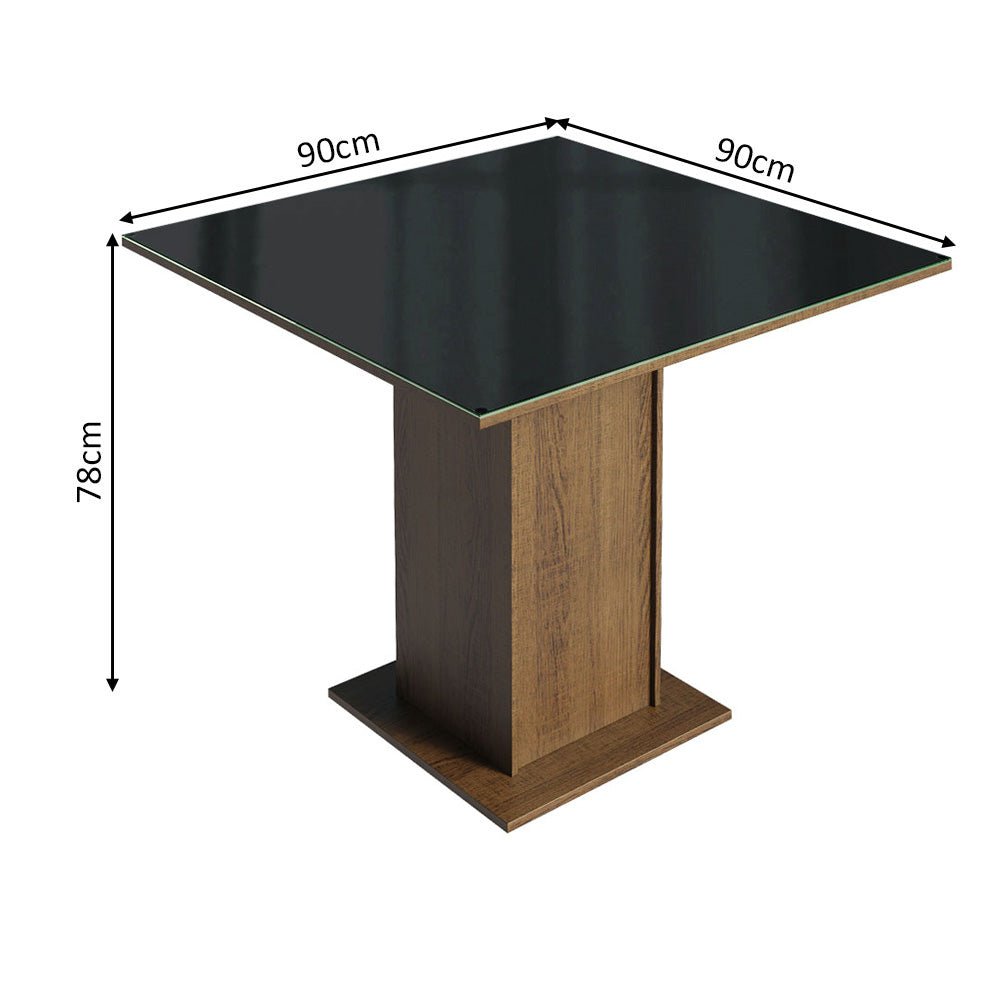 Comedor Marron y Negro 90x78cm Cuadrado de Cuatro Puesto Sin Sillas y con Encimera con Vidrio - COMEDORES | Bylmo
