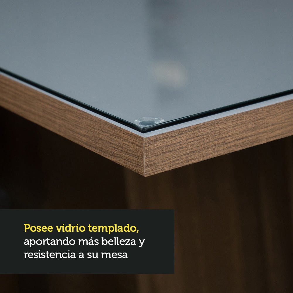 Comedor Marron y Gris 160x79cm Rectangular de Seis Puestos Sin Sillas y con Encimera con Vidrio - COMEDORES | Bylmo