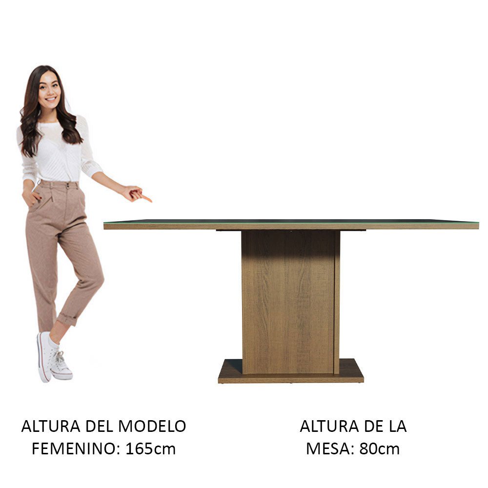 Comedor Marron y Negro 160x80cm Rectangular de Seis Puestos Sin Sillas y con Encimera de Vidrio - COMEDORES | Bylmo