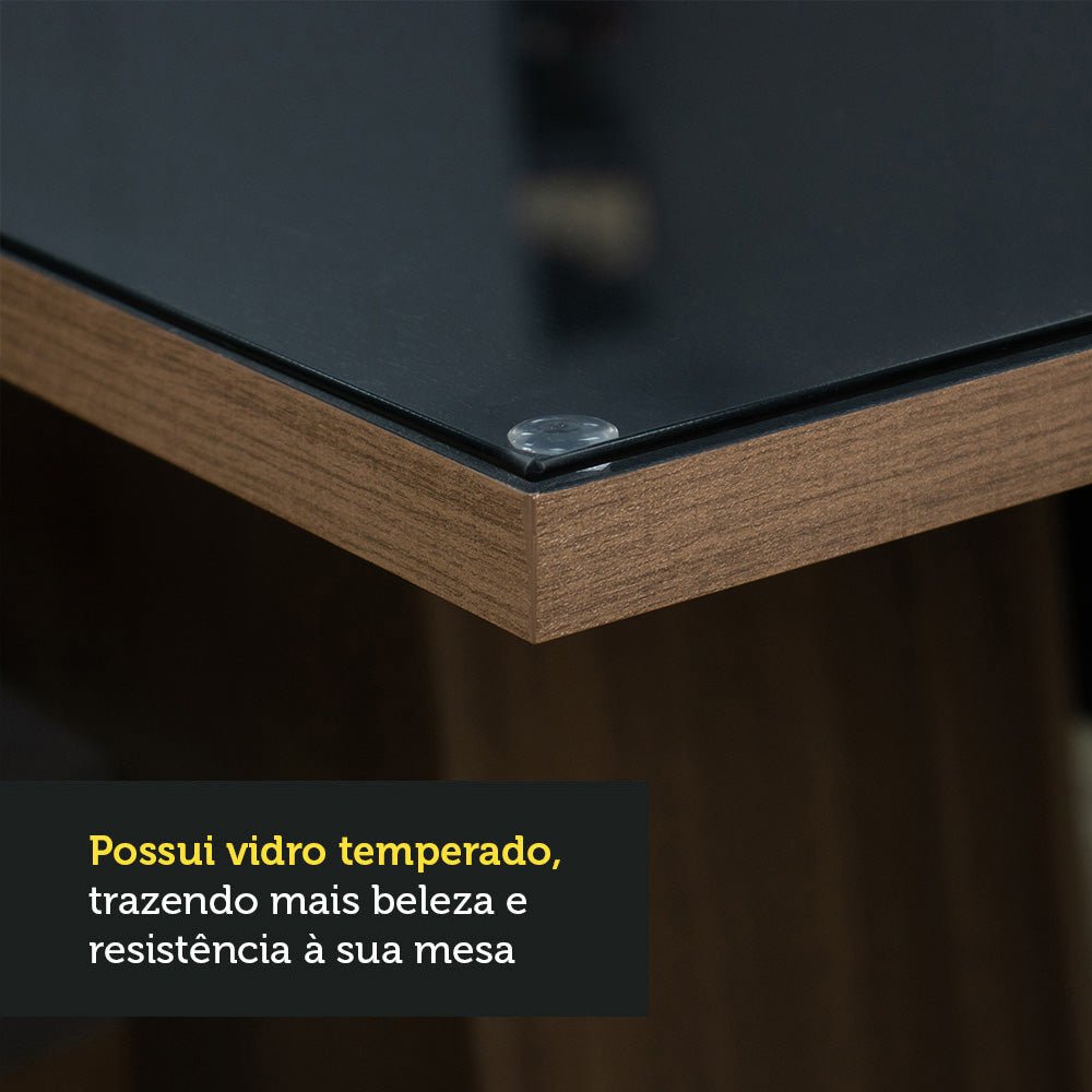 Comedor Marron y Negro 160x79cm Rectangular de Seis Puestos Sin Sillas y con Encimera de Vidrio - COMEDORES | Bylmo