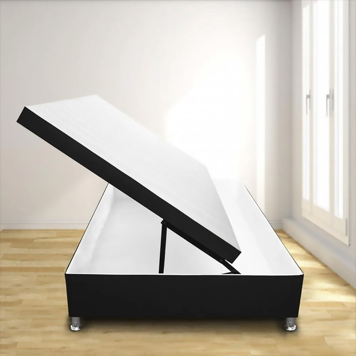 Cama Baúl Negro 90x43Cm Para Cochón Sencillo 90 X 190 Cm de Apertura Horizontal - CAMAS | Bylmo