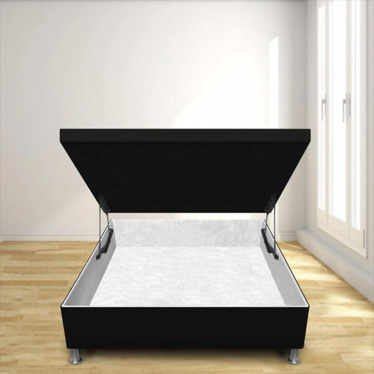 Cama Baúl Negro 90x43Cm Para Cochón Sencillo 90 X 190 Cm de Apertura Vertical - CAMAS | Bylmo