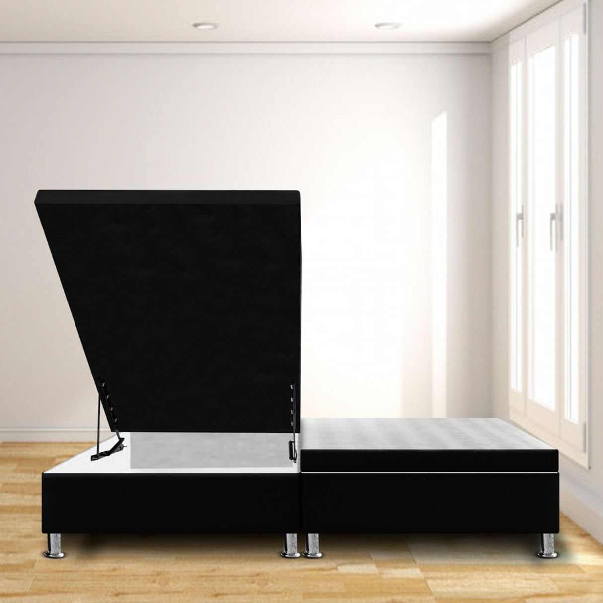 Cama Baúl Negro 120x43Cm Para Cochón Semidoble 120 X 190 Cm Dividida - CAMAS | Bylmo