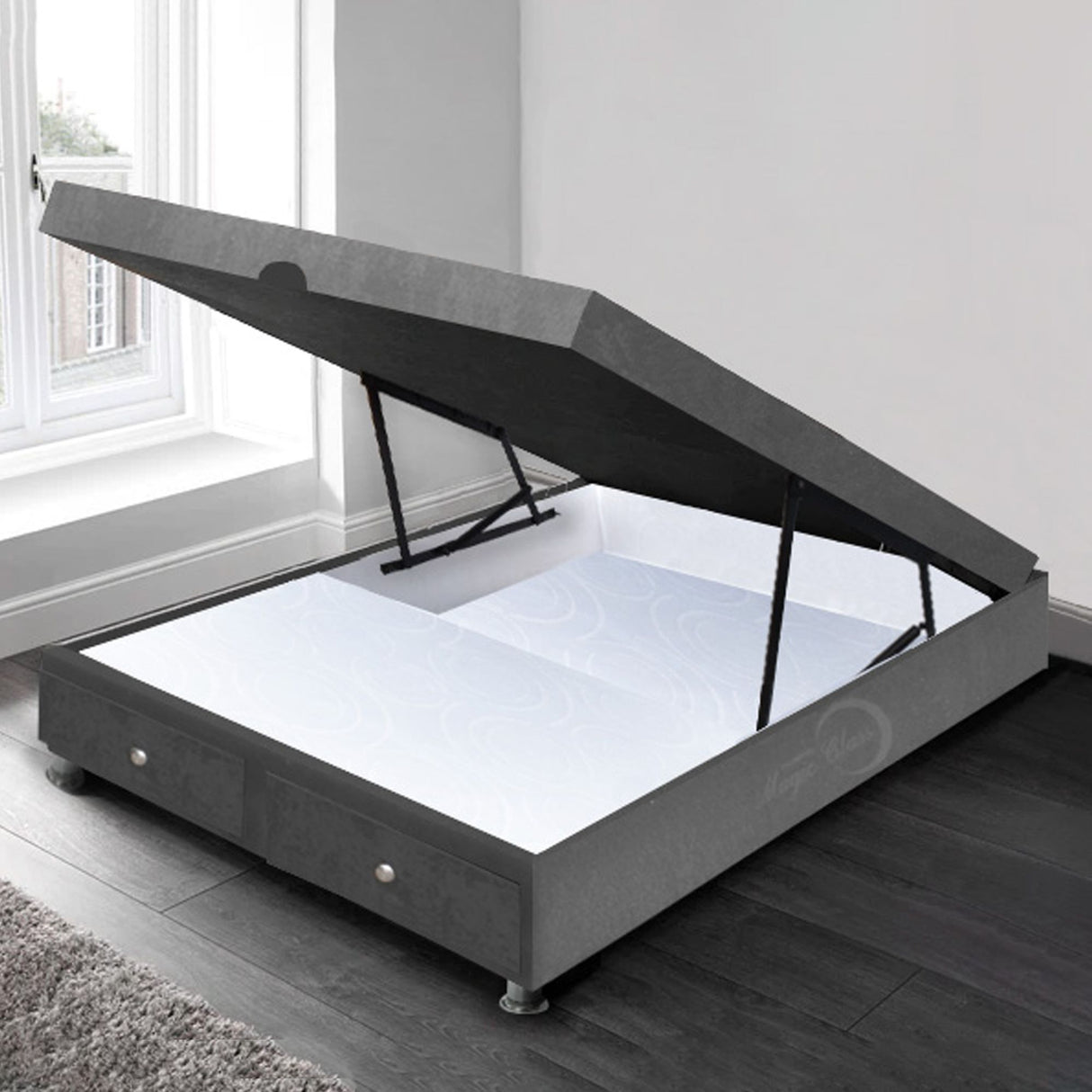 Cama Baúl Gris 100x43Cm Para Cochón Sencillo 100 X 190 Cm con Cajones - CAMAS | Bylmo