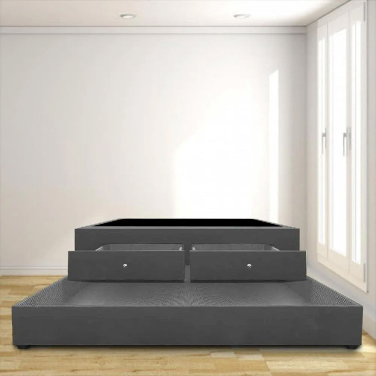 Cama Nido Gris 90x60Cm Para Cochón Sencillo 90 X 190 Cm Con Baúl y Cajones - CAMAS | Bylmo