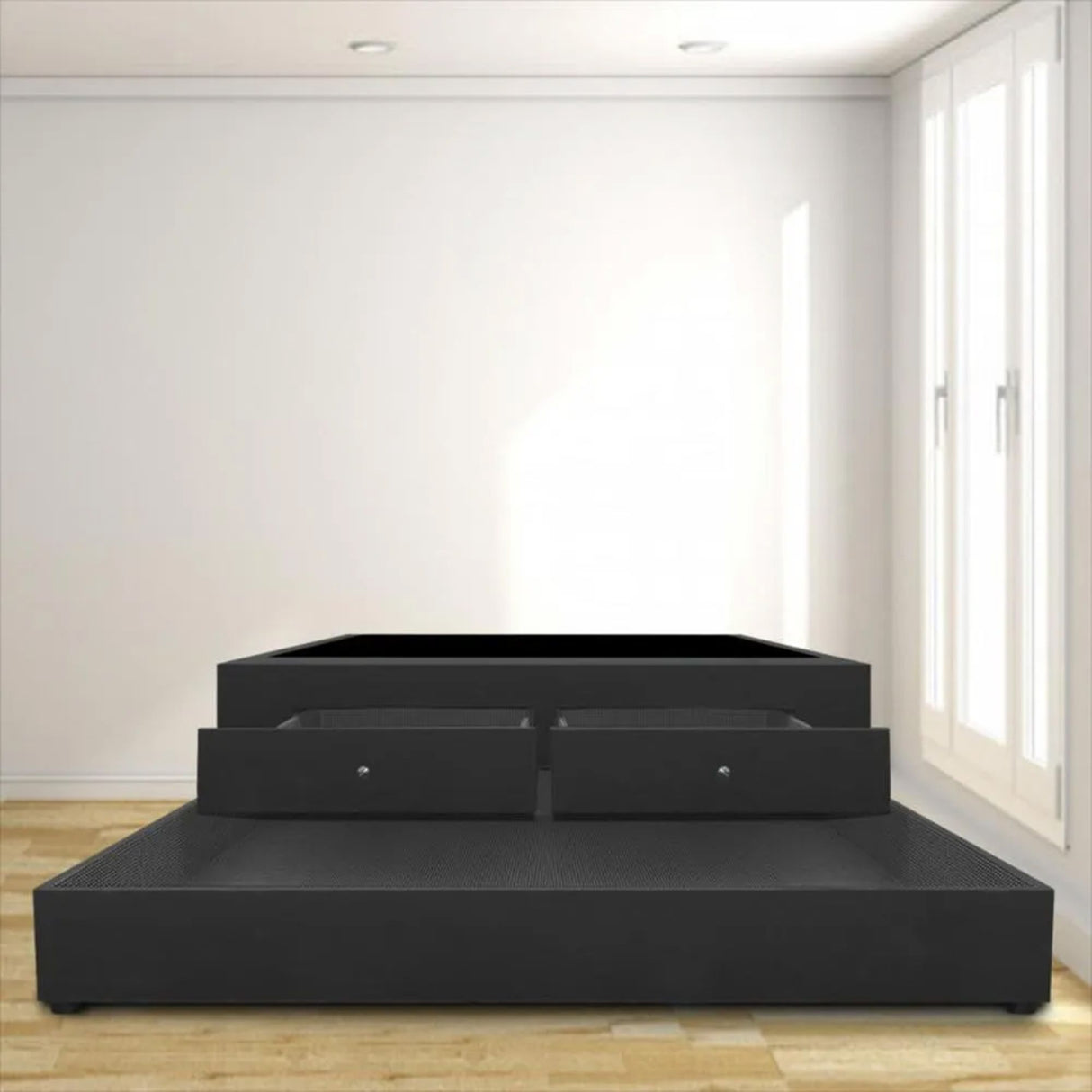 Cama Nido Negro 140x60Cm Para Cochón Doble 140 X 190 Cm Con Baúl y Cajones - CAMAS | Bylmo