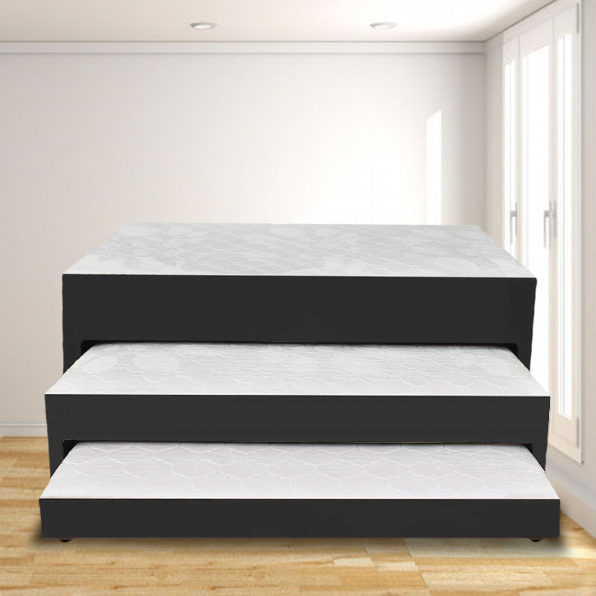 Cama Nido Dividida Gris 100x68Cm Para Cochón Sencillo 100 X 190 Cm De Tres Niveles con Colchón Superior Incorporado - CAMAS | Bylmo