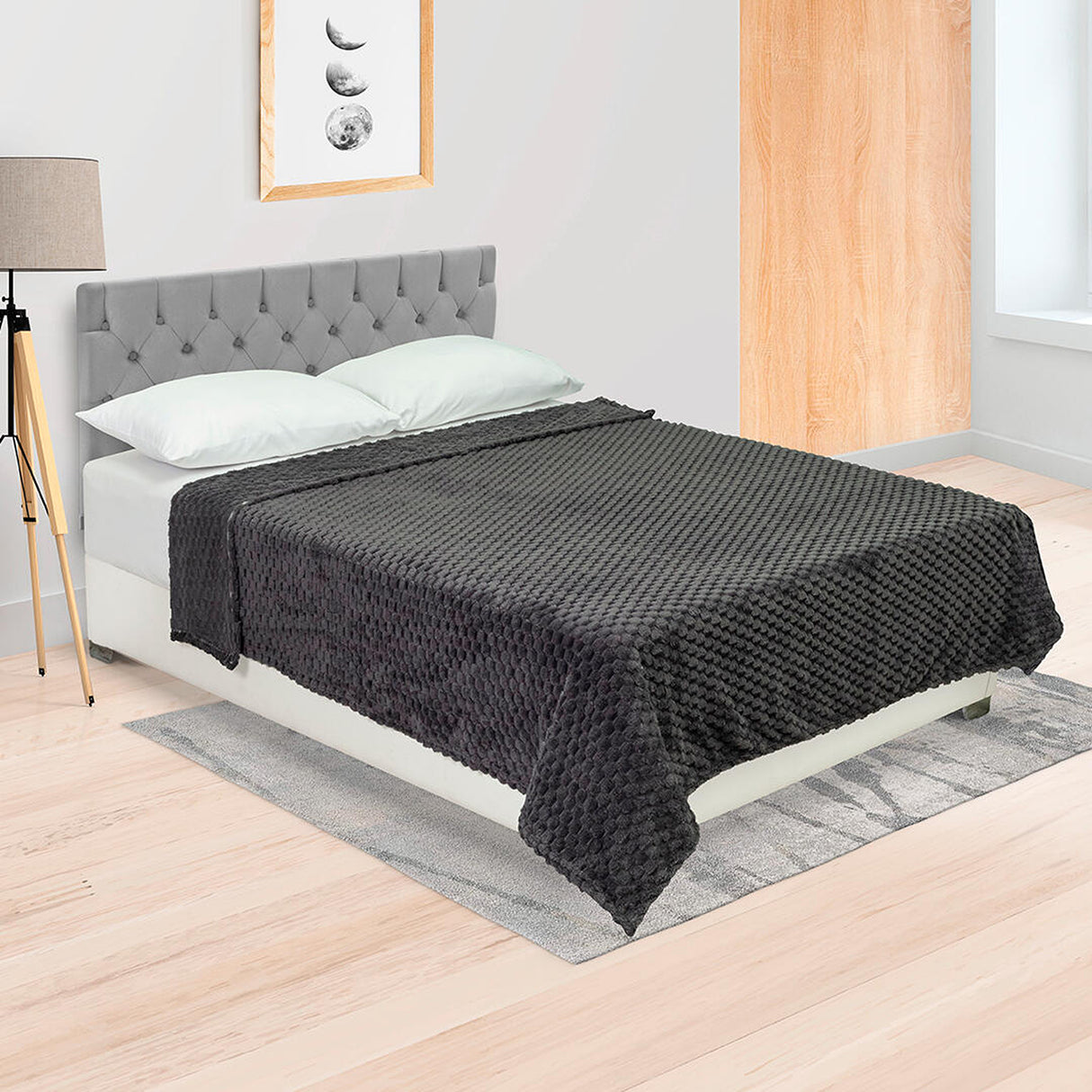 Cobija Texture Gris Oscuro 180x200cm Fondo Entero Extrasuave - COBIJAS Y MANTAS | Bylmo