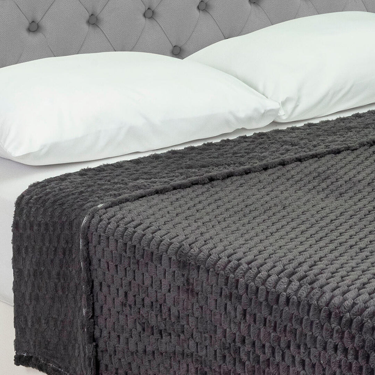 Cobija Texture Gris Oscuro 180x200cm Fondo Entero Extrasuave - COBIJAS Y MANTAS | Bylmo