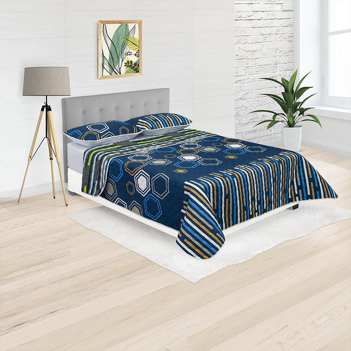 Cubrelecho Termosellado Azul Oscuro 140x190cm Doble Faz de Hexagonos - TENDIDOS Y CUBRELECHOS | Bylmo
