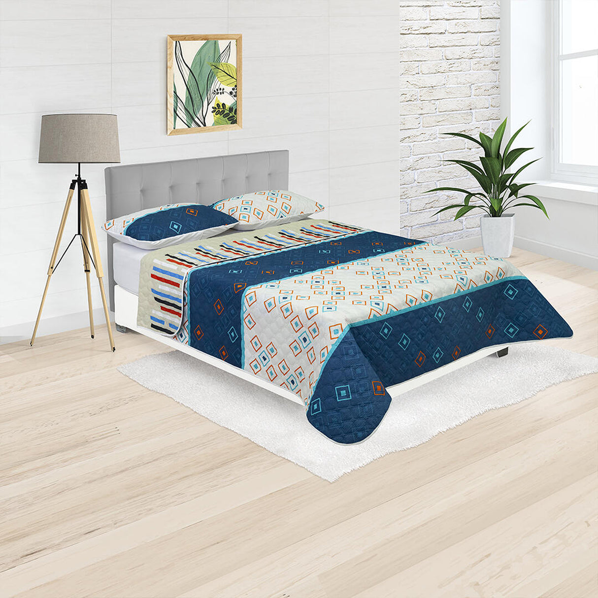 Cubrelecho Termosellado Blanco Hueso 140x190cm Doble Faz de Hexagonos - TENDIDOS Y CUBRELECHOS | Bylmo