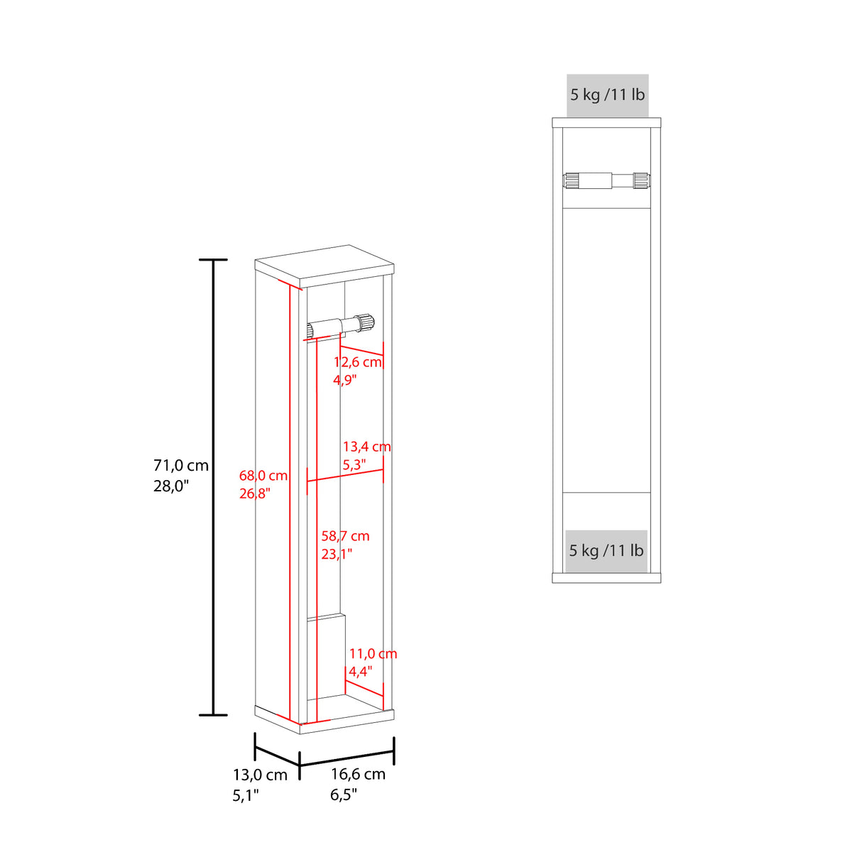 Organizador de Papel Higiénico Bali Blanco 16.6x71cm Flotante con Porta Rollo - OTROS MUEBLES PARA BANHO | Bylmo