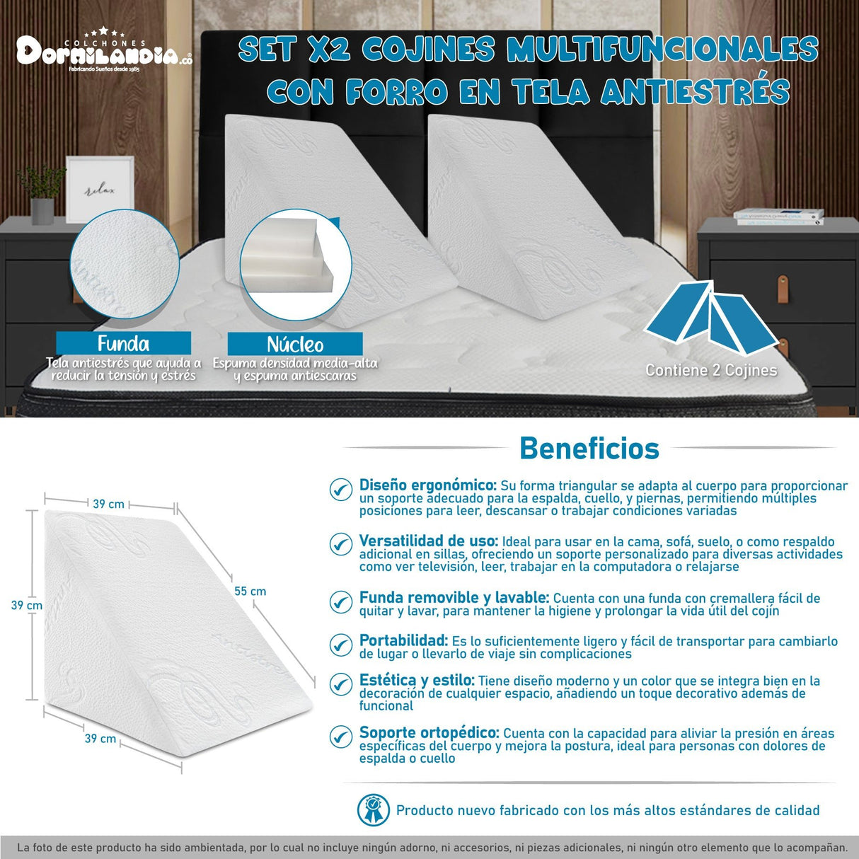 Set X 2 Cojines Multifuncionales masajeadores Blanco Triangular Hipoalergénico - COJINES | Bylmo