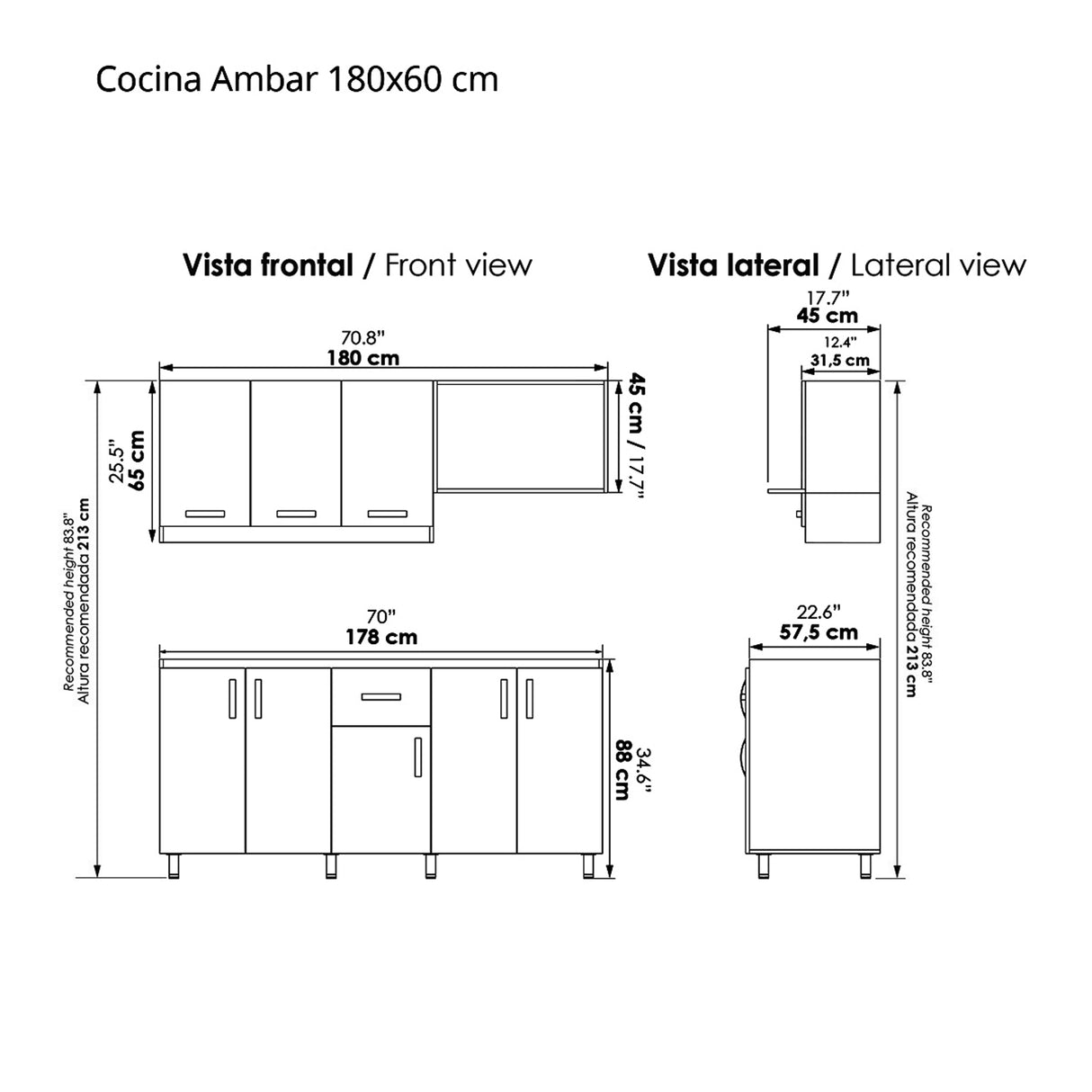 Cocina Ambar Blanco y Gracia 180x213cm Con Meson de Marmol Sintético y Estufa - COCINAS | Bylmo