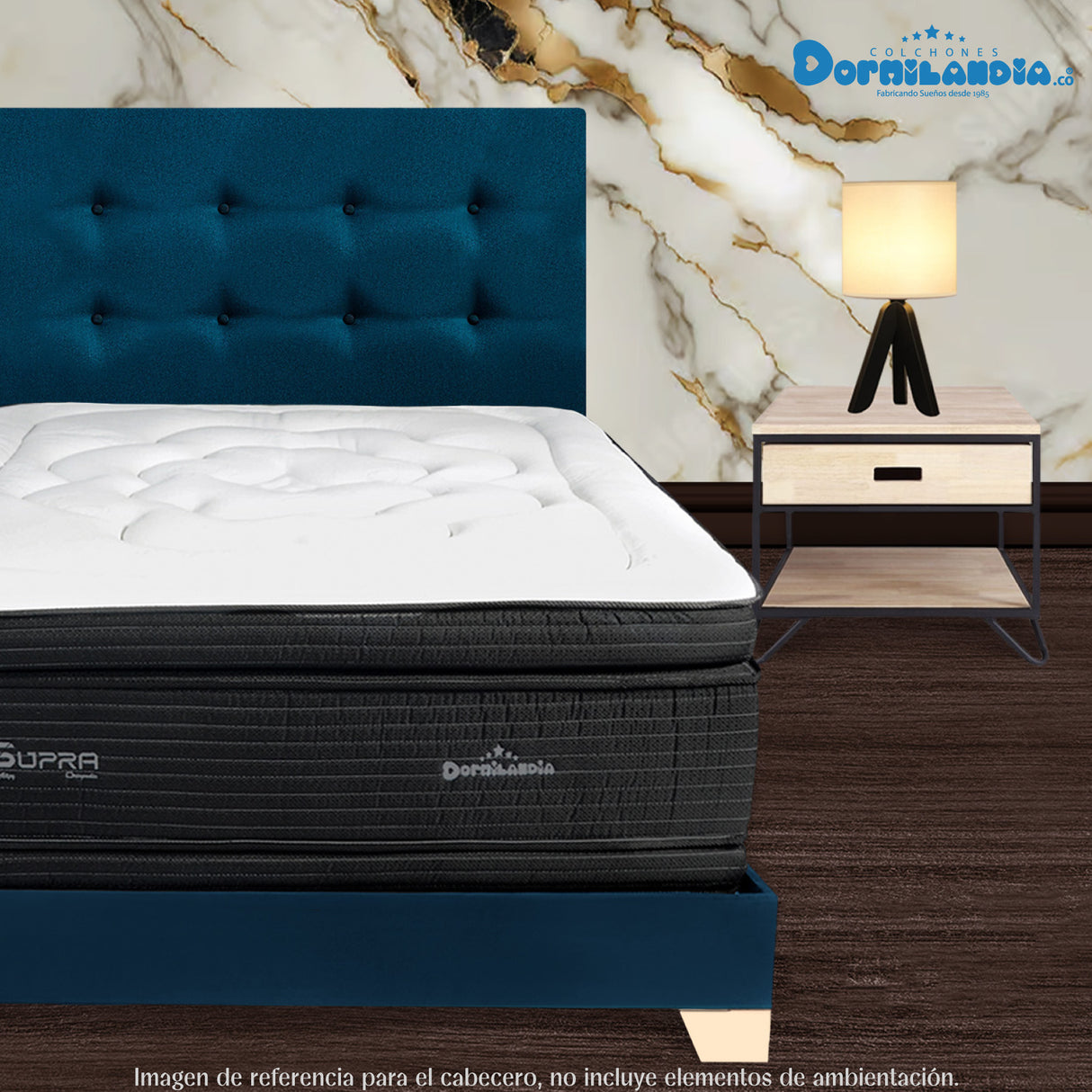 Cabecero Dublín Azul 140x115cm con Acabado Liso para Cama Doble - CABECEROS | Bylmo