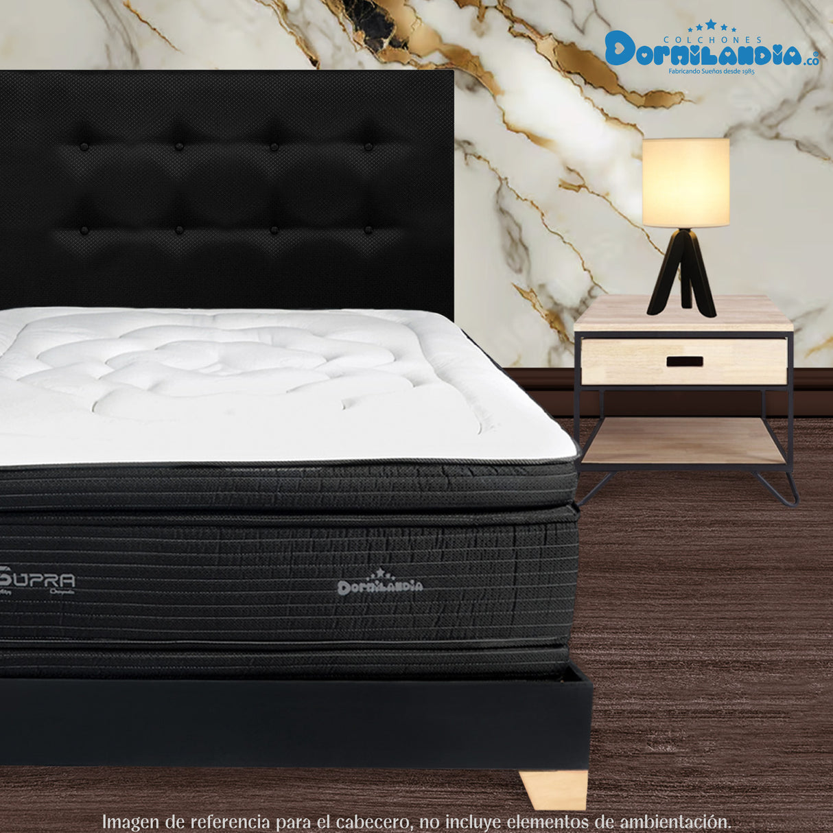 Cabecero Dublín Negro 120x115cm con Acabado Liso para Cama Semidoble - CABECEROS | Bylmo