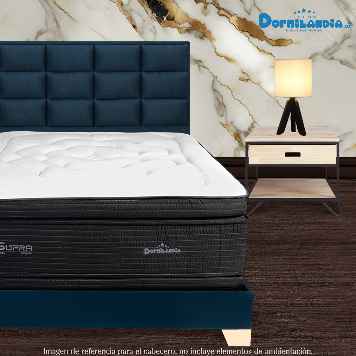 Cabecero Londres Azul 100x120cm con Acabado Abullonado para Cama Sencilla - CABECEROS | Bylmo