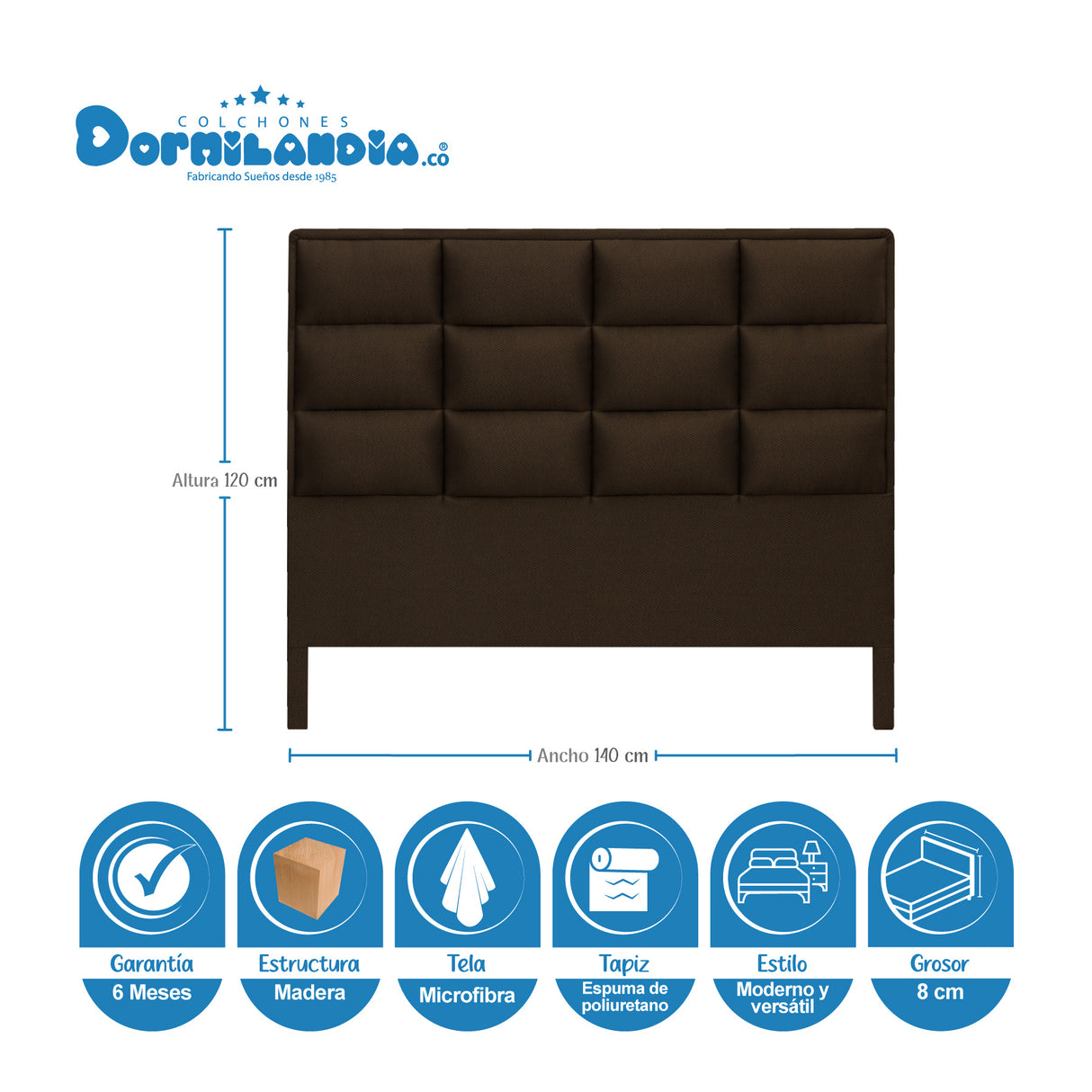 Cabecero Londres Cafe 140x120cm con Acabado Abullonado para Cama Doble - CABECEROS | Bylmo